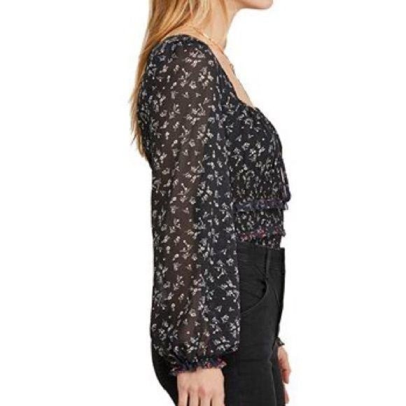 FREE PEOPLE Printed Lolita Top Floral Black NWT XS - Picture 2 of 6
